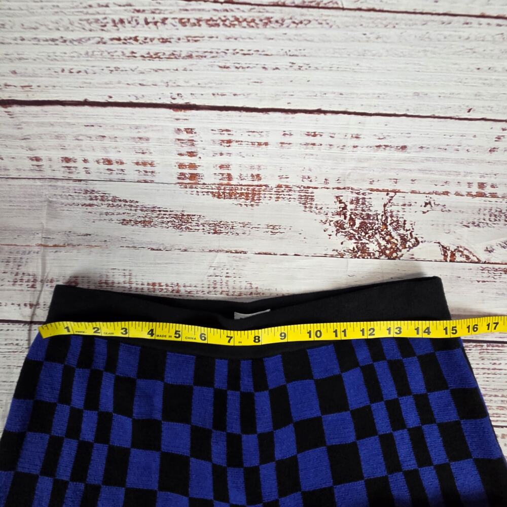 Future Collective Stretch Aline Midi Skirt M Black Blue Check Plaid Party NWT - Picture 9 of 12